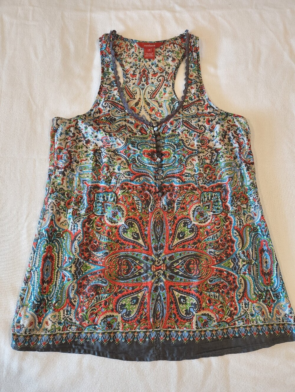 Sundance Tank Top Silk Blend Sz Medium Hippie‎ Festival Gypsy Boho Paisley Indie